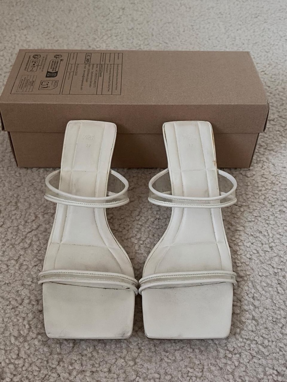 Zara Cream Square-Toe Strappy Mules